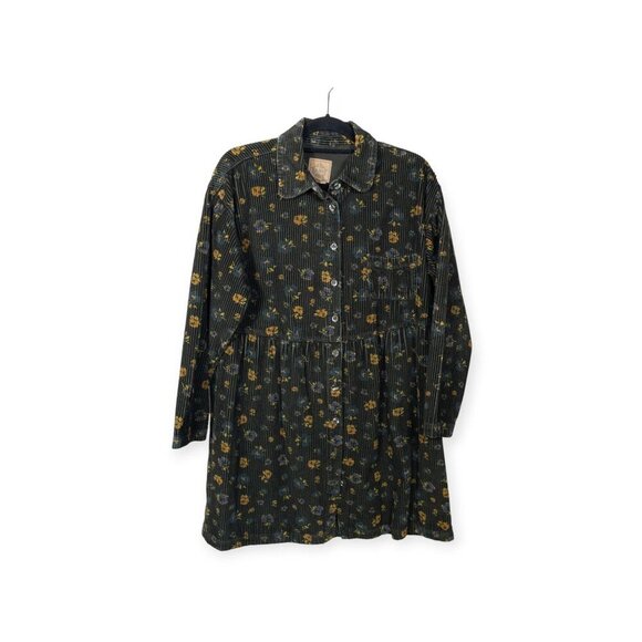 Vintage 90's Corduroy Floral Dress SZ L A.M.I. Long Sleeve Collared Indie - Picture 1 of 7